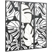 HOMCOM Metal Wall Art Abstract Line Fir Leaves Set of 3 Hanging Wall Sculpture Home Decor for Living Room Bedroom Kitchen 12"x36", Black Gold(m-11)