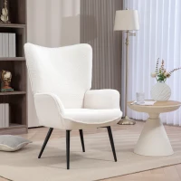 HOMCOM Accent Sherpa Chair, Upholstered Armchair, Fluffy Wingback Chair for Living Room, Reading Room, Cream White(m-8)