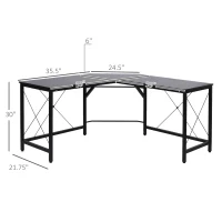 HOMCOM L Shaped Desk, 59" x 59" Computer Corner Desk, Home Office Gaming Desk, Study Writing Workstation, Black(m-3)