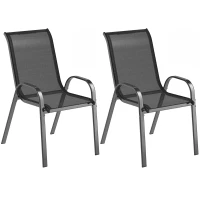 Outsunny Set of 2 Outdoor Dining Chairs, Stackable Lawn Chairs with High Back, Breathable Mesh Seat for Garden Porch, Black(m-11)
