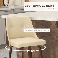 HOMCOM Bar Height Bar Stools Set of 2 PU Leather Upholstered Swivel Barstools with Solid Wood Legs Footrest and Tufted Back, Beige(m-4)
