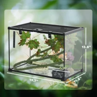 PawHut 14 Gallon Glass Reptile Terrarium Tank, Box Full View with Sliding Screen Top, 20" x 12" x 14", Black(m-3)