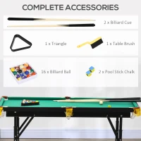 Soozier 55" Pool Table Set Folding Billiard Table with Adjustable Height, 2 Cues, 16 Balls, 2 Chalks, Triangle, Brush, Green(m-6)