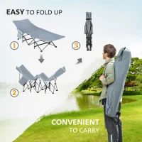 Outsunny Folding Camping Cot, Double Layer Heavy Duty Sleeping Cot with Carry Bag, Headrest, 2-Sided Reversible Mattress, Portable & Lightweight Cot Bed, Gray(m-6)