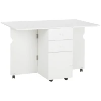 HOMCOM Extendable Dining Table, Drop Leaf Table with 2 Drawers, Cabinet and 6 Wheels for Small Spaces, Kitchen, White(m-2)