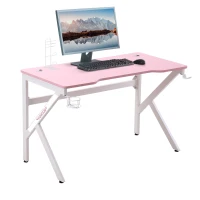 HOMCOM 47 inch Gaming Desk, Racing Style Computer Table, Home Office Workstation with Rotatable Cup Holder, Headphone Hook, Gamepad Stand, Wire Port, Pink(m-11)