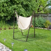 Outsunny Hammock Chair with U Shape Stand, Hammock Swing Chair with A Side Pocket, Brown & Cream White(m-10)