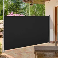 Outsunny 118" x 63" Side Awning, Retractable Privacy Screen & Driveway Guard, Instant Outside Screen, Wall, or Fence, Side Shade and Wind Block for Indoor Outdoor, Garden, Black(m-2)