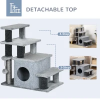 PawHut Cat Stairs Pet Steps for Couch Bed with Scratching Posts Condo Ball Toy, 23.6" x 15.7" x 26", Grey(m-4)