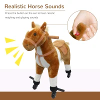 Qaba Kids Rocking Horse, Large Walking  Ride on Toy  for Toddlers 3 year old, Baby Plush Animal Rocker with Sound and Wheel, Brown(m-6)