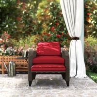 Outsunny Outdoor Recliner Chair with Adjustable Backrest, Cushion, Side Tray, Wine Red(m-10)