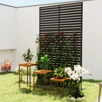 Outsunny Decorative Outdoor Privacy Panel, Freestanding Metal Outdoor Divider with Stand for Garden, Backyard, Deck, Pool, Black(m-9)