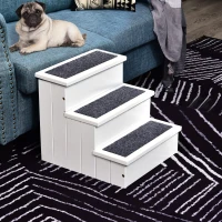 PawHut Pet Steps 3-Step Dog Stairs for Small Dogs Cats and Wooden Ramp with Storage Box Carpet Tread, White(m-7)