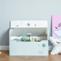 Qaba Kids Wooden Toy Storage Box Organizer Chest 2 in 1 Design with Gas Stay Bar 23.5" x 11.75" x 19.75" Light Blue(m-9)