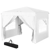 Outsunny 10' x 10' Pop-Up Canopy Tent with Sidewalls, Height-Adjustable, Carry Bag Included, for Outdoor, Garden, Patio, White(m-2)