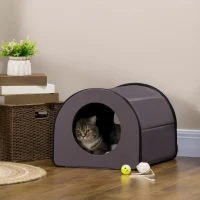 PawHut Dome Heated Cat House Portable and Waterproof Pet Shelter for Kitty in Winter, Brown(m-2)