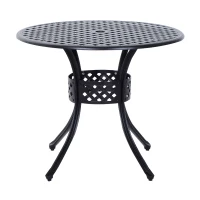 Outsunny 33-Inch Roud Patio Dining Table with Umbrella Hole, Cast Aluminum Garden Table, All Weather Patio Bisto Table, for Lawn, Garden, Outside, Black(m-11)