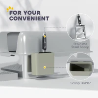 PawHut High Sided Stainless Steel Litter Box with Metal Scoop & Scoop Holder, for Easy Clean& Anti-Urine Leakage, Light Gray(m-7)