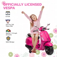 Qaba Vespa Licensed Kids Motorcycle 6V Toddler Motorcycle with Music, FM Radio, Headlight, Pink(m-4)