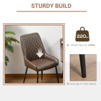 HOMCOM Retro Dining Chair Set of 2, PU Leather Upholstered Side Chairs for Kitchen Living Room with Metal Legs, Brown(m-4)