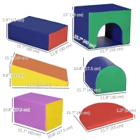 Qaba 7-piece Soft Play, Foam Climbing Blocks for Toddlers, Kids' Educational Climbing Crawling Toys, Kids Foam Play Set Stairs and Ramp, Multicolored(m-3)