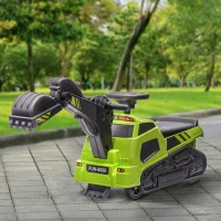 Aosom 3 in 1 Ride on Excavator Bulldozer Road Roller, No Power Pretend Play Construction with Music, for 18-48 Months, Green(m-8)