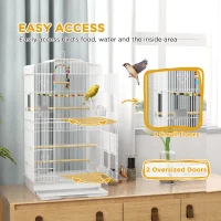 PawHut 36" Bird Cage with Accessories, Handle, Mesh Cover, Tray, White(m-4)