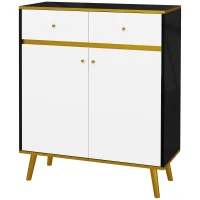 HOMCOM Accent Cabinet, Modern Buffet Sideboard with High Gloss Doors, Drawers and Pine Wood Legs for Living Room, White(m-11)