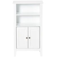 kleankin Bathroom Floor Cabinet, Wooden Bathroom Cabinet with 2 Open Shelves, Double Doors and Adjustable Shelves, Freestanding Storage Cabinet for Bathroom, White(m-11)