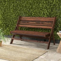 Outsunny 2-Seater Wooden Outdoor Bench, Foldable Garden Bench with Slatted Backrest and Seat, Patio Loveseat, Carbonised Finish(m-8)