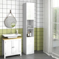 kleankin Tall Bathroom Cabinet, High Gloss Storage Cabinet with Doors and Adjustable Shelves, 11.8" x 11.8" x 71.5", White(m-1)