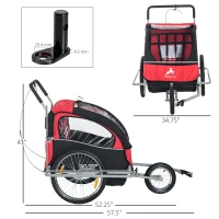 Aosom Elite Three-Wheel Bike Trailer for Kids Bicycle Cart for Two Children with 2 Security Harnesses & Storage, Red(m-3)