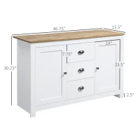 HOMCOM Kitchen Sideboard with Adjustable Shelves, Dining Buffet Cabinet with 3 Storage Drawers, White(m-3)