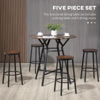 HOMCOM 5-Piece Bar Table and Chairs Set, Space Saving Dining Table with 4 Stools for Pub & Kitchen, Dark Brown(m-4)