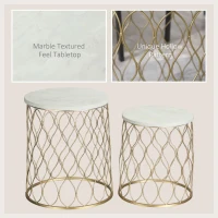 Outsunny Set of 2 Patio Round Nesting Coffee Table Set, Outdoor Stacking End Side Table with Metal Frame for Garden, Balcony, Backyard, Gold(m-6)