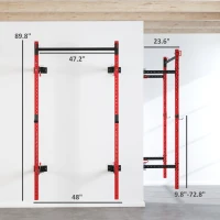 Soozier Folding Squat Rack with Pull Up Bar, Wall Mounted and Adjustable, 1000 Pounds Capacity Power Rack, Red(m-3)