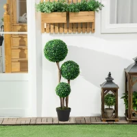 HOMCOM 35.5" Artificial Plant for Home Decor Indoor & Outdoor Fake Plants Artificial Tree in Pot, Ball Boxwood Topiary Tree for Home Office, Living Room Decor, Set of 2, Green(m-7)