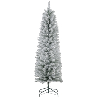 HOMCOM 5ft Artificial Christmas Tree, Snow Flocked Branches, Metal Base, Pencil Xmas Tree