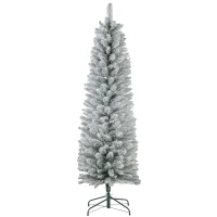 HOMCOM 5ft Artificial Christmas Tree, Snow Flocked Branches, Metal Base, Pencil Xmas Tree(m-1)