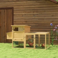 PawHut 75" Wooden Chicken Coop with Nesting Box, Removable Tray, Ramp Run, for Garden Backyard, Natural Wood(m-2)