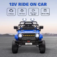 Qaba 12V Ride on Truck, Electric Car for Kids with Remote Control, Suspension, 3 Speeds, USB Music Headlights, Dark Blue(m-4)