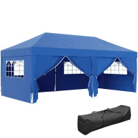 Outsunny 10' x 20' Pop Up Canopy Tent Outdoor Portable Easy Up Party Tent Garden Shade Shelter with Walls Carrying Bag, Blue(m-11)