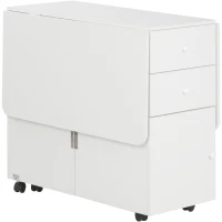 HOMCOM Extendable Dining Table, Drop Leaf Table with 2 Drawers, Cabinet and 6 Wheels for Small Spaces, Kitchen, White(m-11)