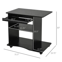 HOMCOM Computer Desk Cart, Mobile Small Office Workstation with Slide-Out Keyboard Tray, Adjustable Shelf, & CPU Stand, Black(m-3)