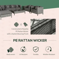 Outsunny Patio Furniture Set, 9 Piece Outdoor Sectional Sofa, All-Weather PE Rattan Wicker Conversation Set with Chairs, Ottoman, Loveseat, Coffee and Side Table, Cushions, Gray(m-4)