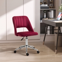 Vinsetto Mid Back Office Chair Velvet Fabric Swivel Scallop Shape Computer Desk Chair, Red