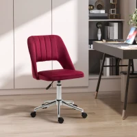 Vinsetto Mid Back Office Chair Velvet Fabric Swivel Scallop Shape Computer Desk Chair, Red(m-1)