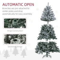 HOMCOM 7 Foot Artificial Flocked Christmas Tree with Snow, Metal Stand, Hinged Xmas Tree for Home Office Holiday(m-6)