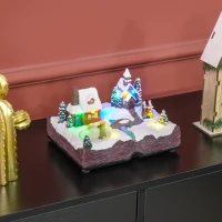 HOMCOM Christmas Village Houses with LED Lights, Music, Christmas Village Decoration with Rotating Ice Skaters, Battery Operated(m-7)