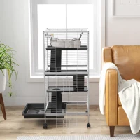 PawHut 45" H Rolling Small Animal Cage with Hammock, Ferret Cage, Chinchilla Cage, Pet Habitat with 6 Doors, Removable Tray(m-9)